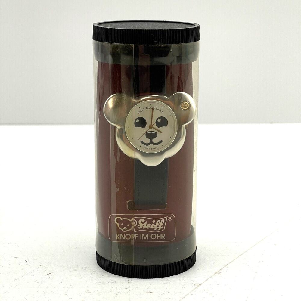 Steiff Teddy Head 1991 Analog Wrist Watch Brown Faux Leather Strap Vintage